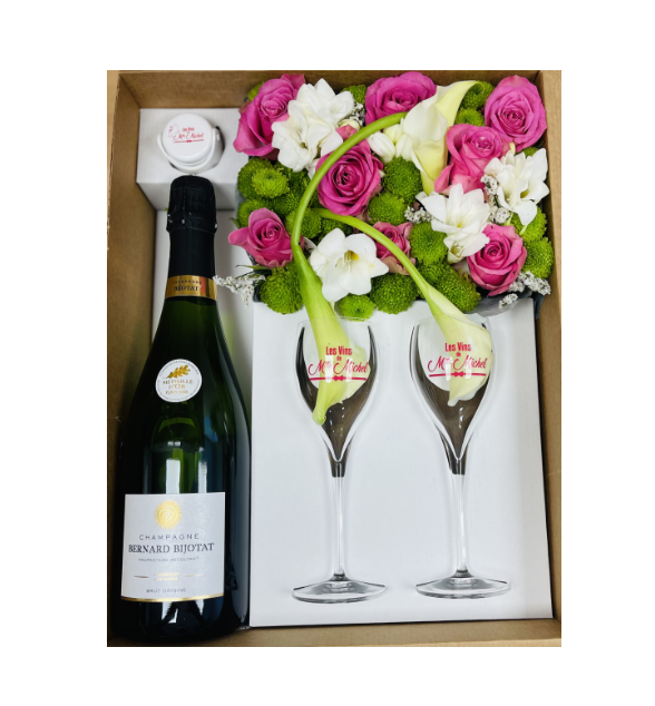 COFFRET CADEAU CHAMPAGNE ET FLEUR Les Vins de Mlle MICHEL